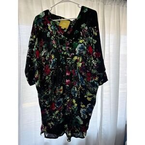 Maeve Floral Print Tunic Dress V-Neck 3/4 Sleeve Pockets XS